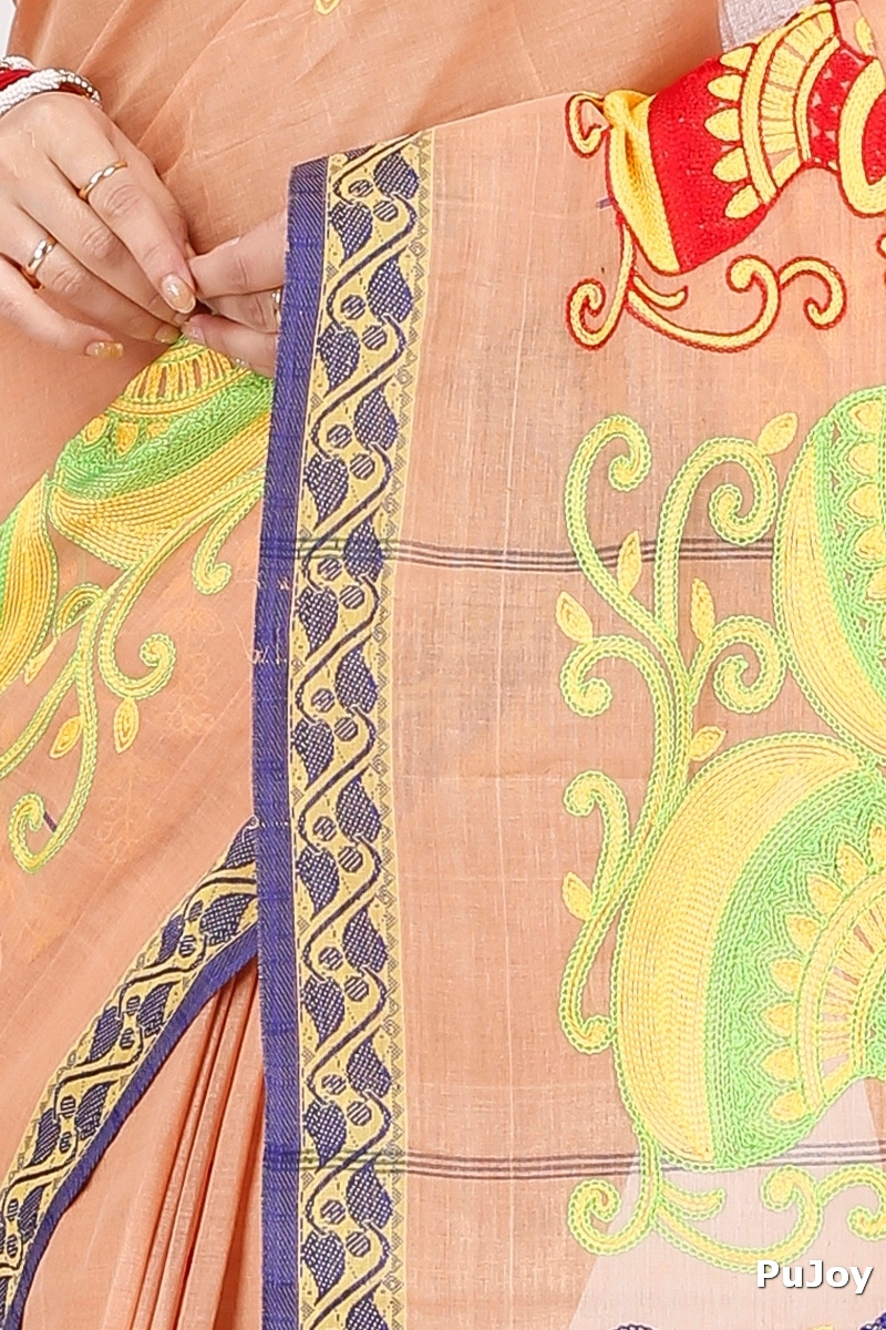 Dark Cream Pure Cotton Embi Gaela Ghot Tant Embroidery (1505)