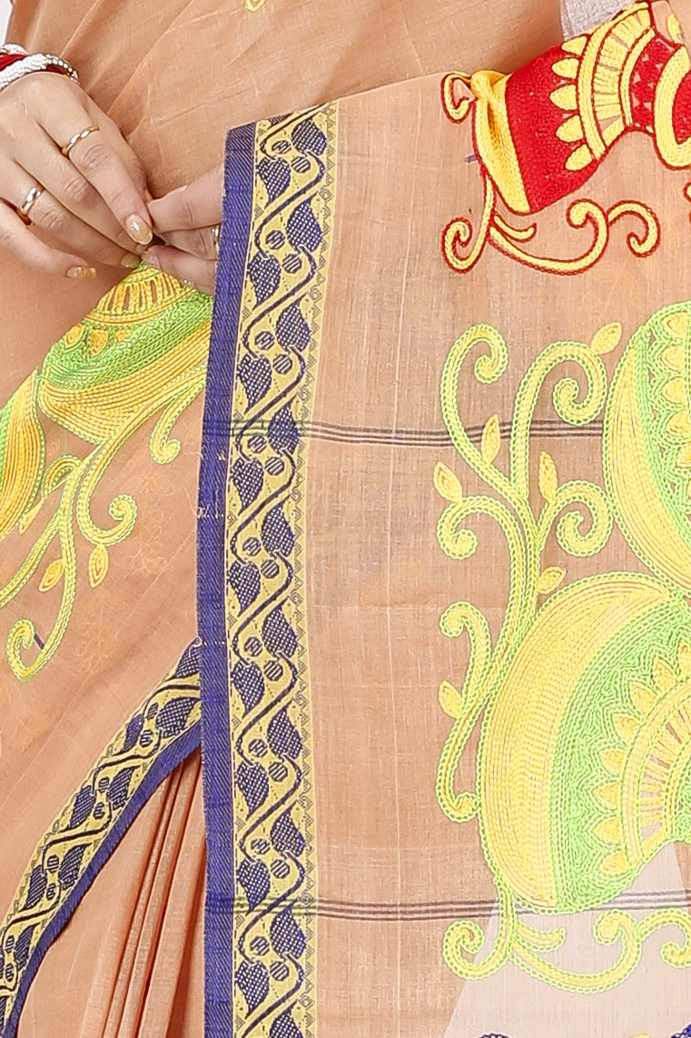 Dark Cream Pure Cotton Embi Gaela Ghot Tant Embroidery (1505)