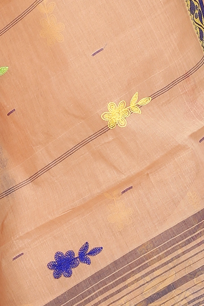 Dark Cream Pure Cotton Embi Gaela Ghot Tant Embroidery (1505)