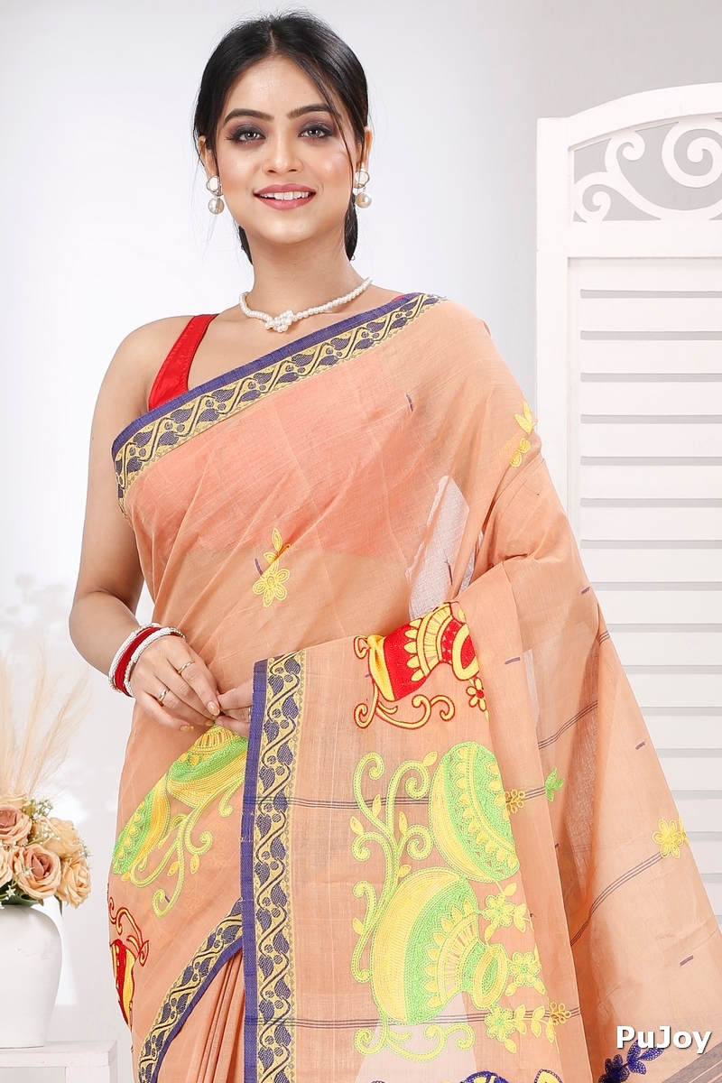 Dark Cream Pure Cotton Embi Gaela Ghot Tant Embroidery (1505)
