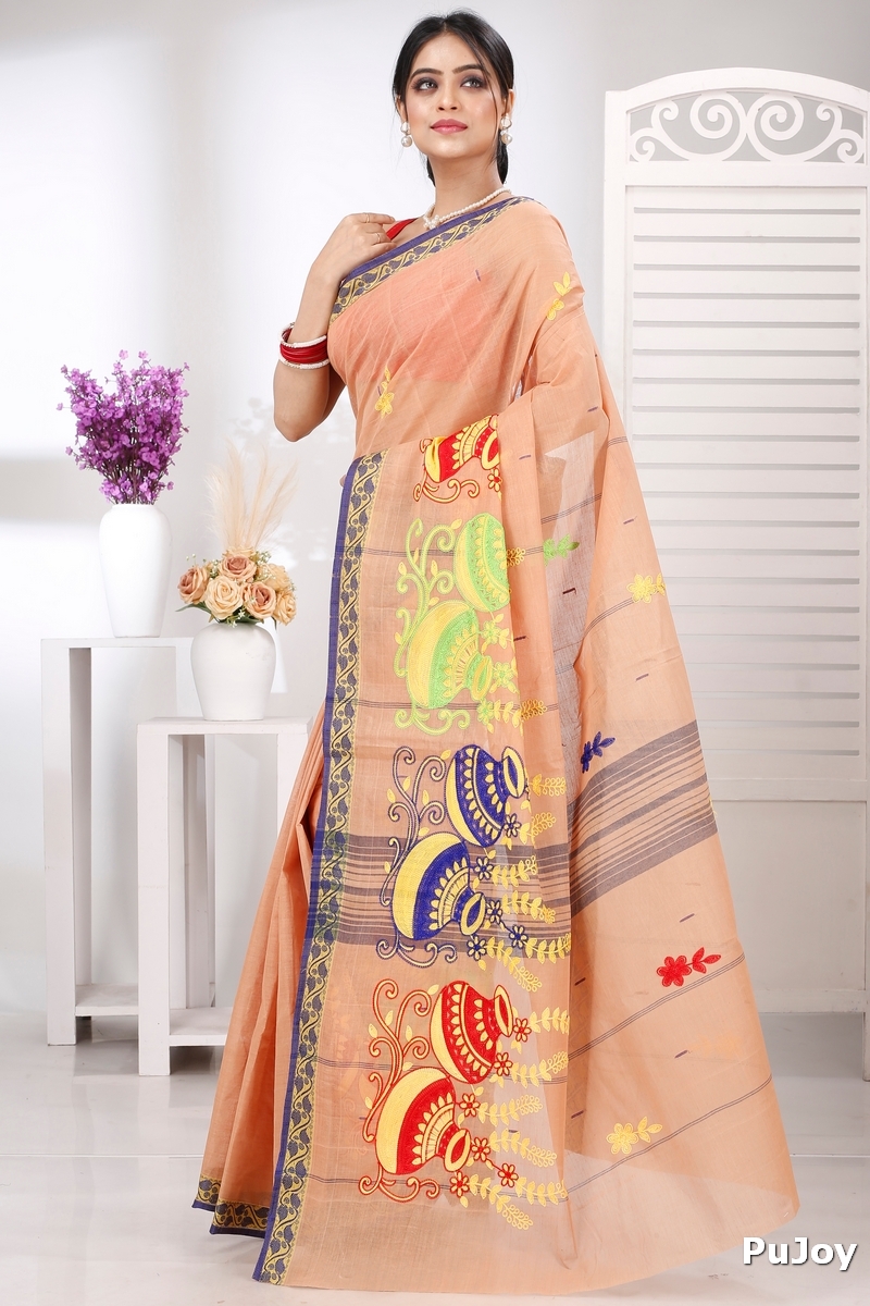 Dark Cream Pure Cotton Embi Gaela Ghot Tant Embroidery (1505)