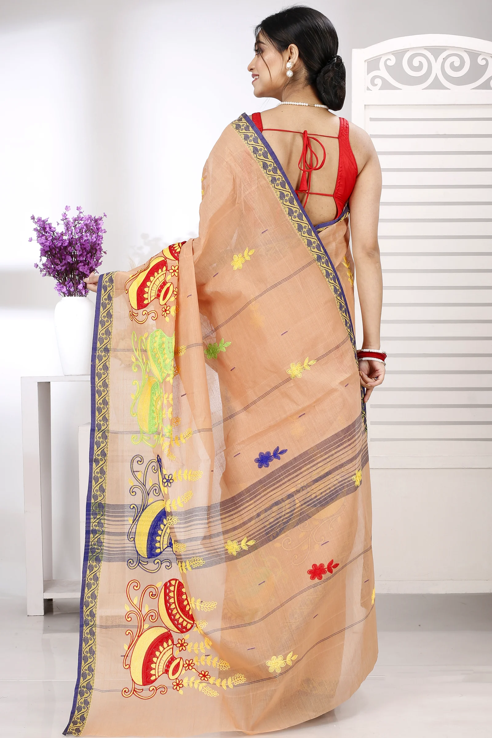 Dark Cream Pure Cotton Embi Gaela Ghot Tant Embroidery (1505)