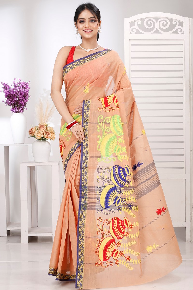 Dark Cream Pure Cotton Embi Gaela Ghot Tant Embroidery (1505)