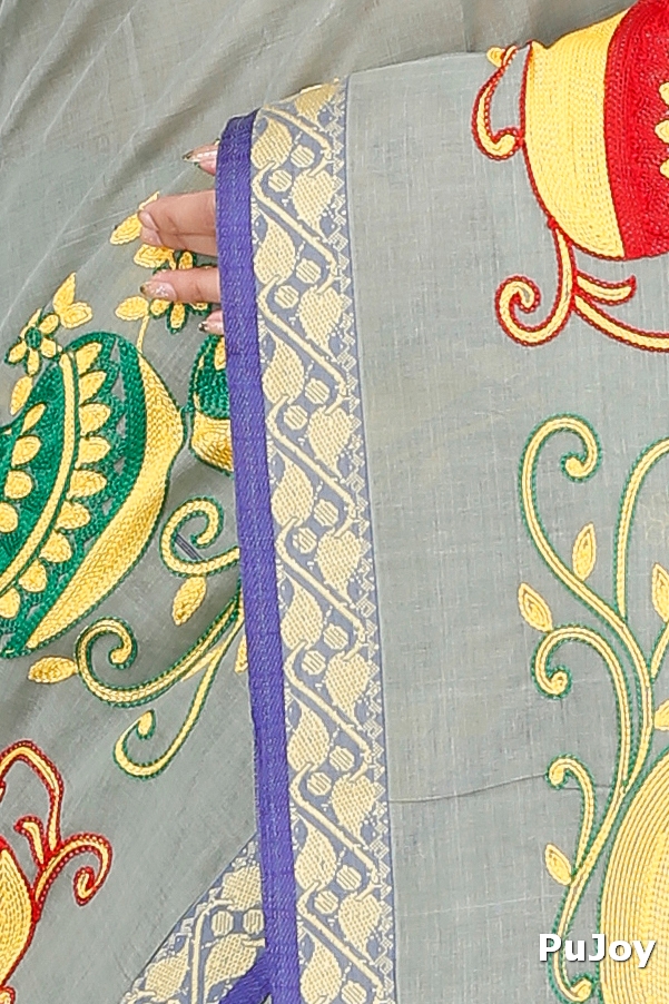 Light Grey Pure Cotton Embi Gaela Ghot Tant Embroidery (1506)