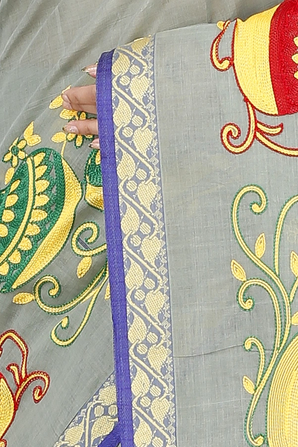 Light Grey Pure Cotton Embi Gaela Ghot Tant Embroidery (1506)