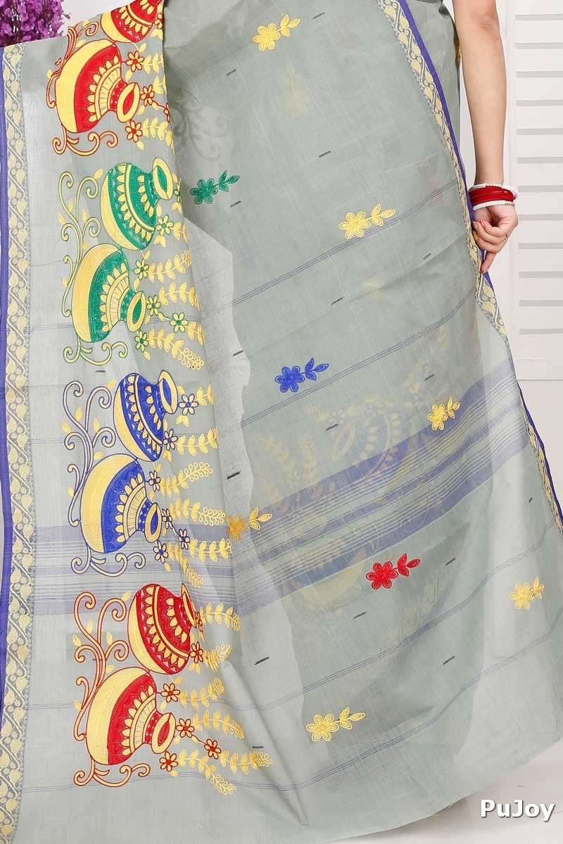 Light Grey Pure Cotton Embi Gaela Ghot Tant Embroidery (1506)