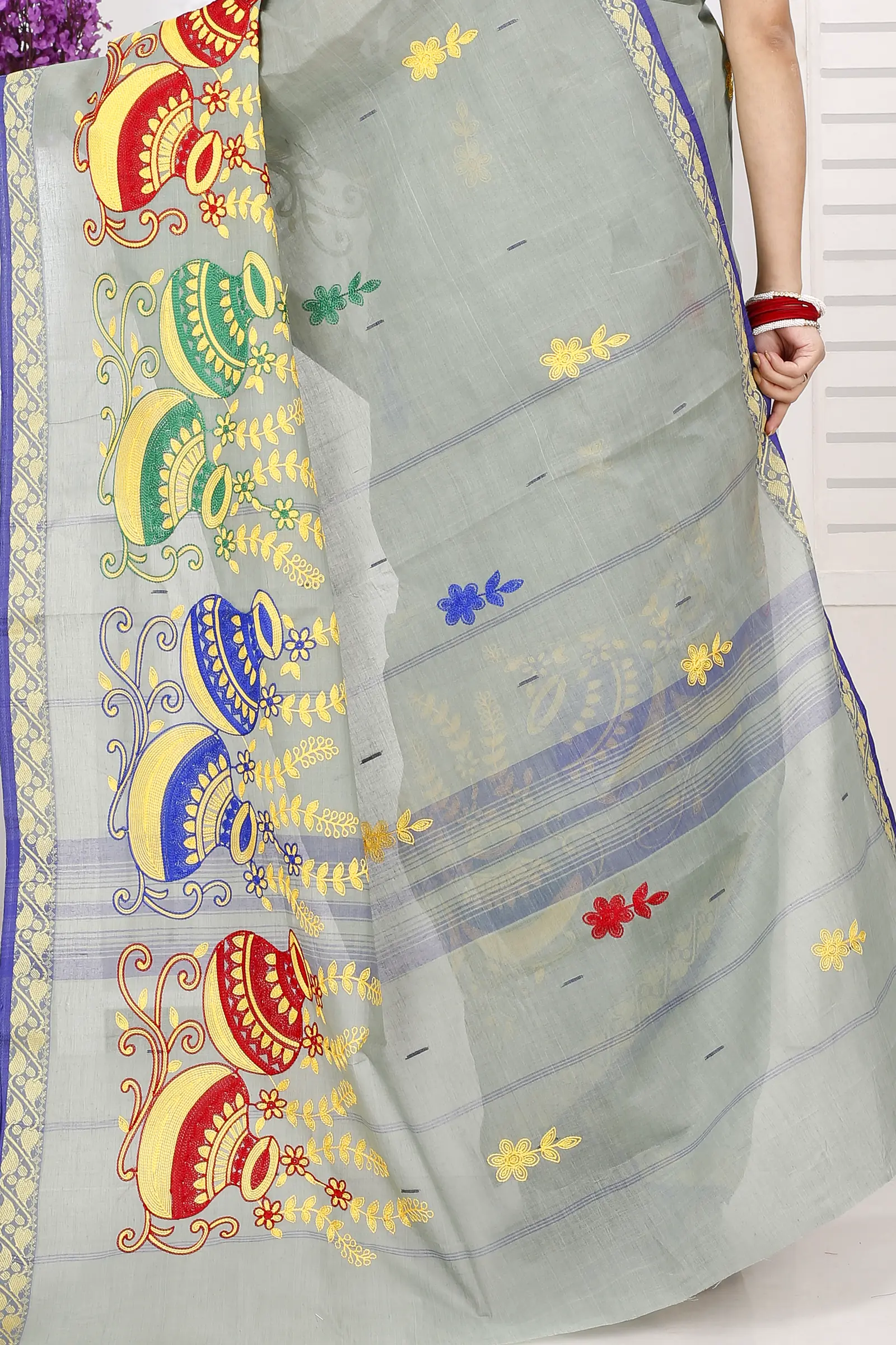 Light Grey Pure Cotton Embi Gaela Ghot Tant Embroidery (1506)