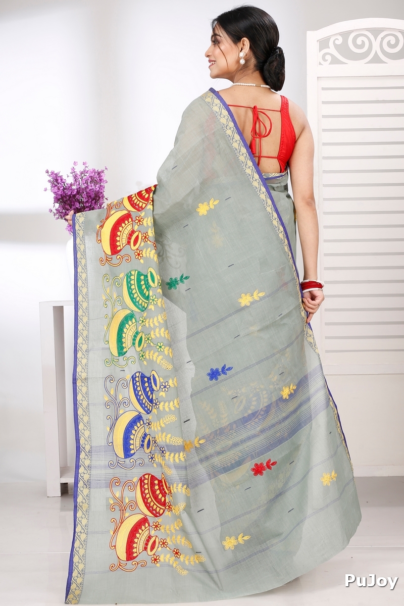 Light Grey Pure Cotton Embi Gaela Ghot Tant Embroidery (1506)