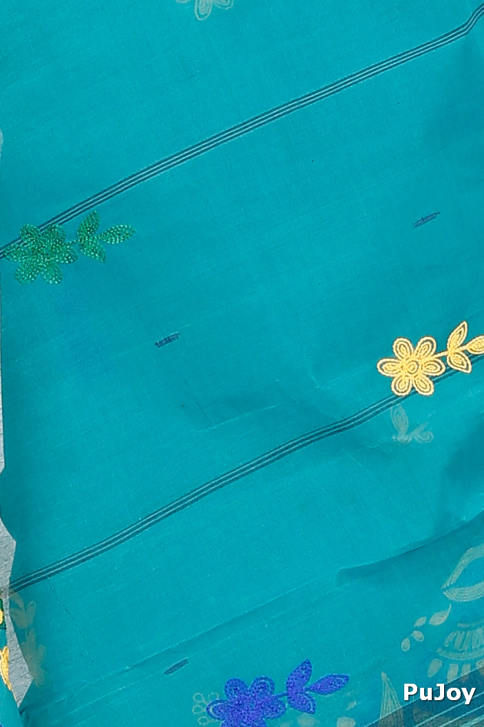See Green Pure Cotton Embi Gaela Ghot Tant Embroidery (1507)