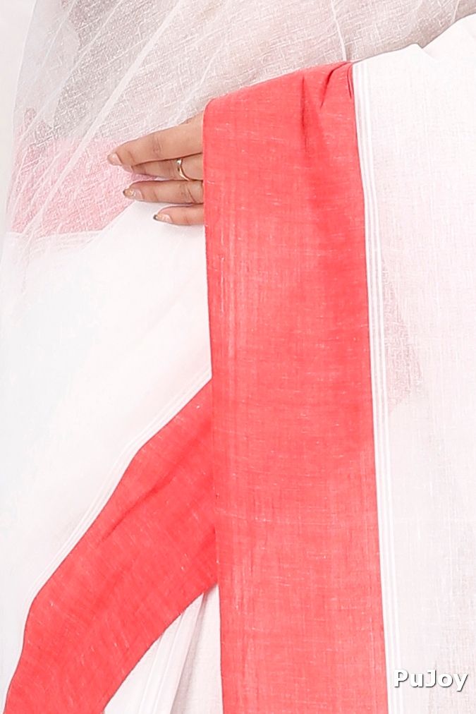 White Red Pure Cotton Elu Than Tant Saree (1510)
