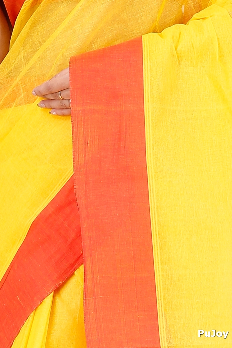 Yellow Red Pure Cotton Elu Than Tant Saree (1511)