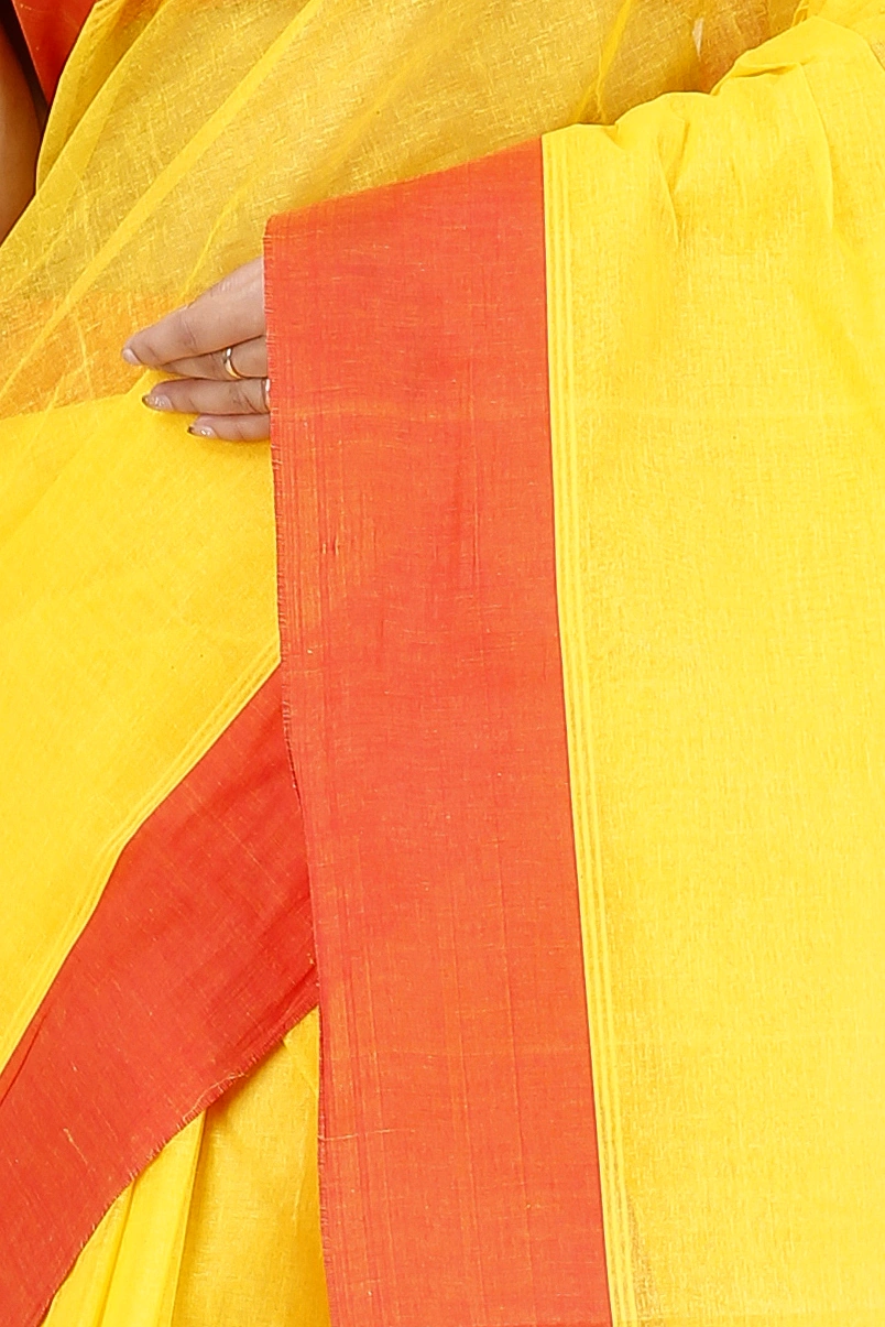 Yellow Red Pure Cotton Elu Than Tant Saree (1511)