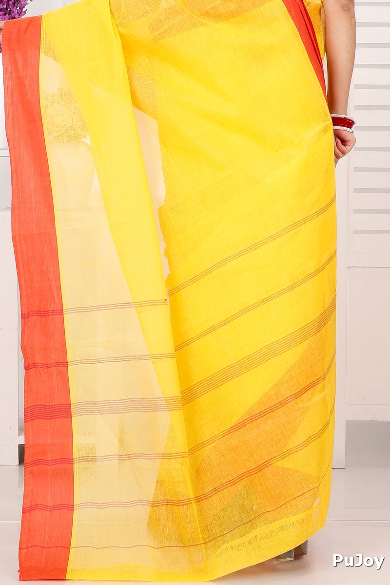 Yellow Red Pure Cotton Elu Than Tant Saree (1511)