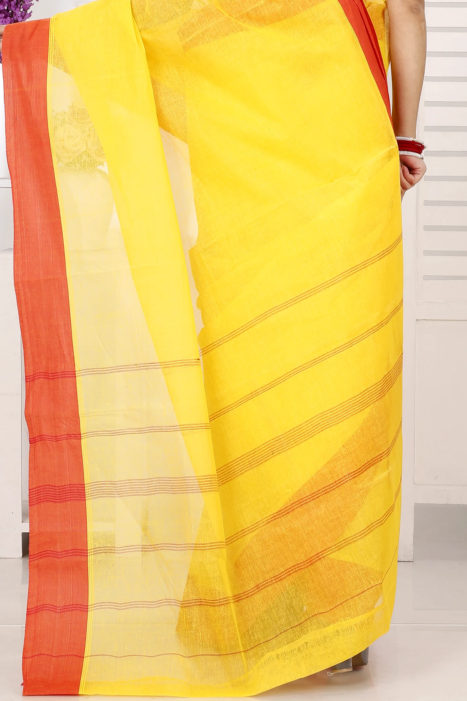 Yellow Red Pure Cotton Elu Than Tant Saree (1511)