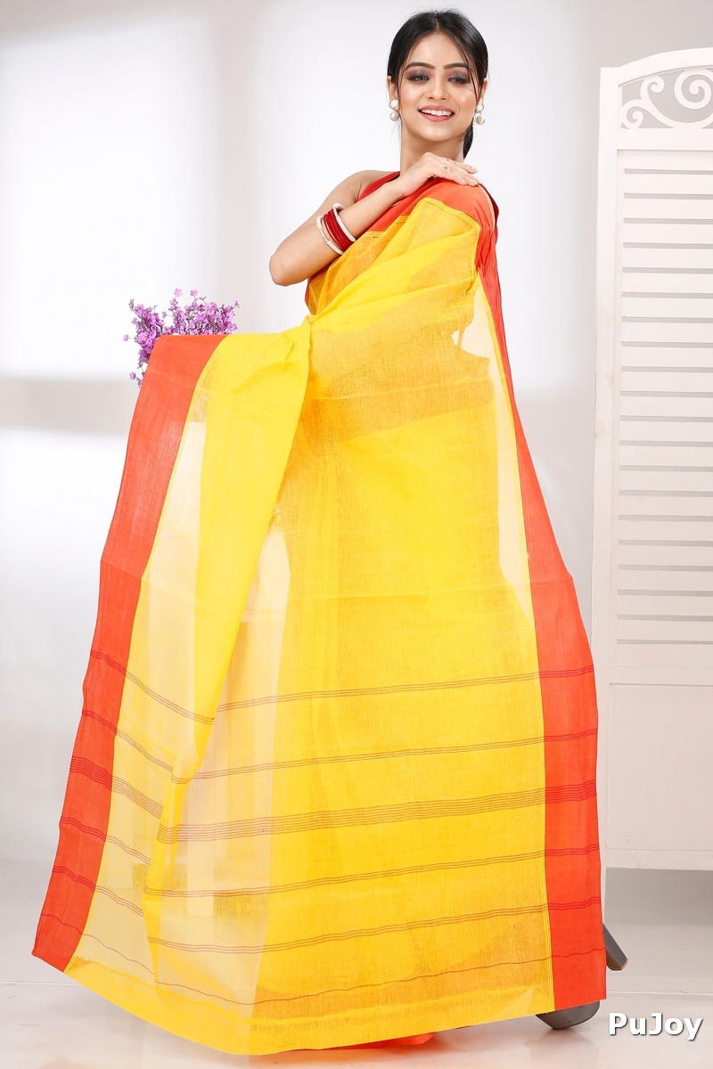 Yellow Red Pure Cotton Elu Than Tant Saree (1511)