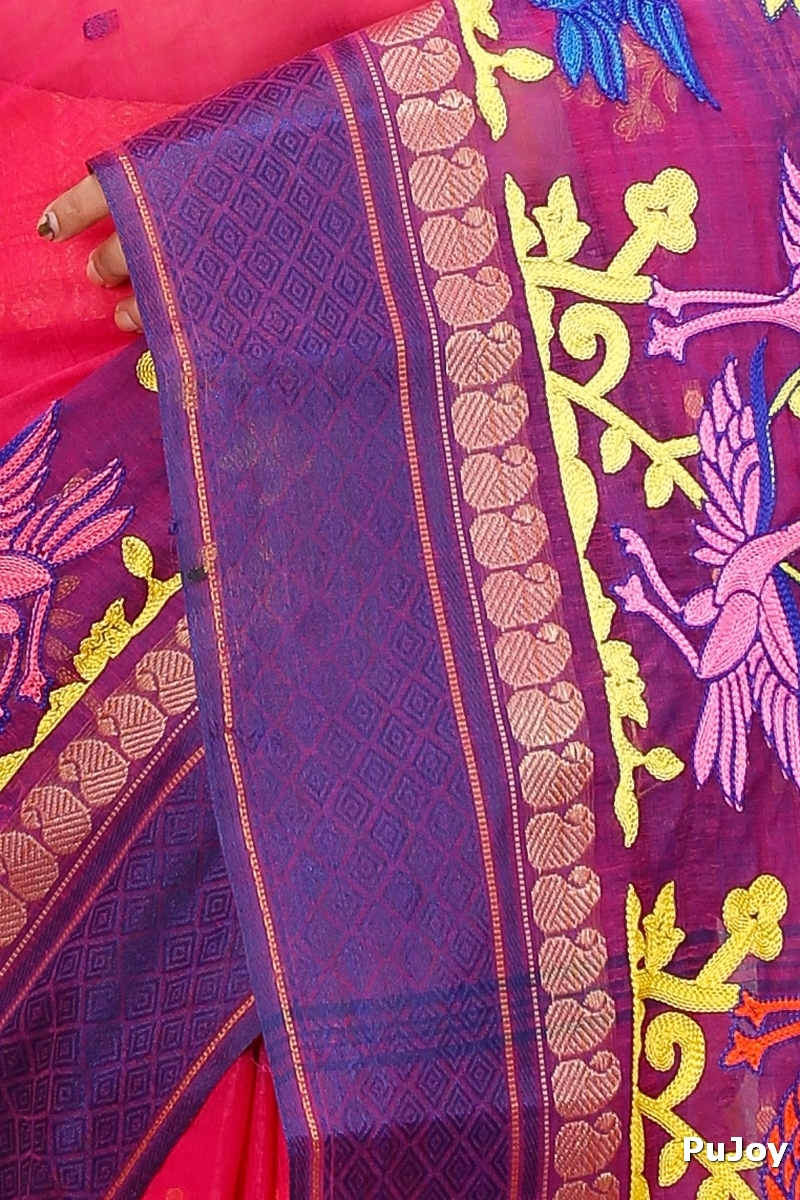 Pink Pure Cotton Embi Ganga Bok Tant Embroidery (1512)
