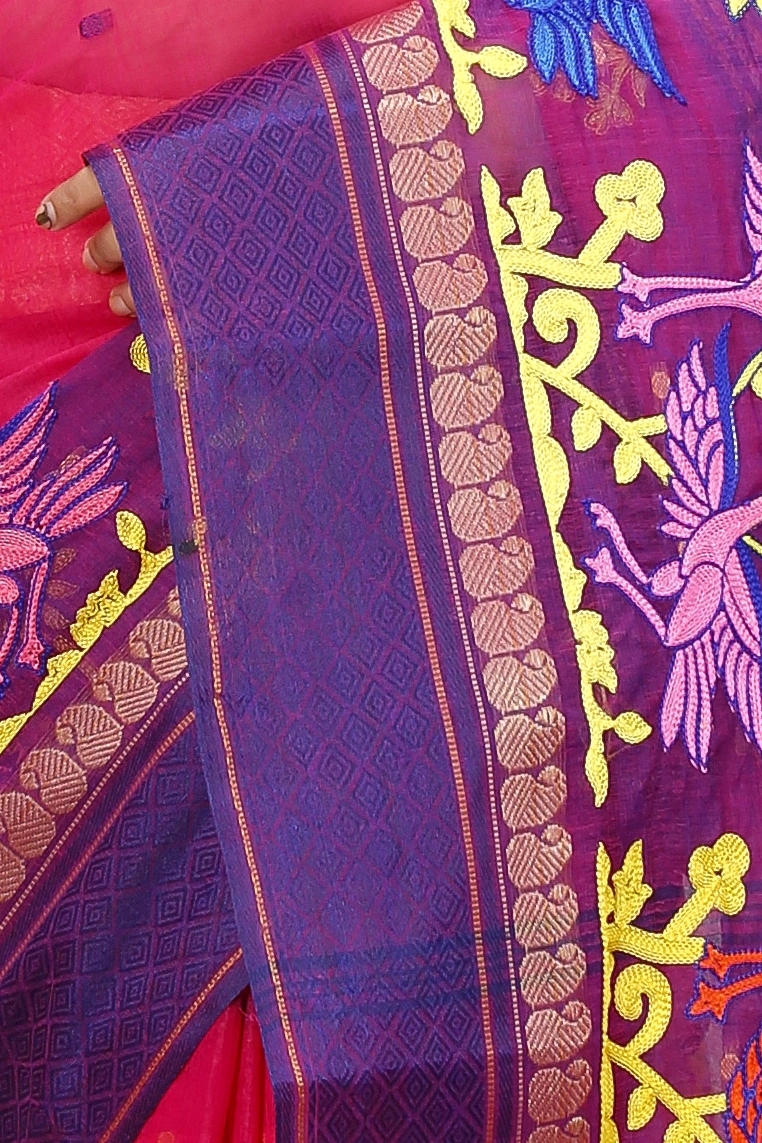 Pink Pure Cotton Embi Ganga Bok Tant Embroidery (1512)