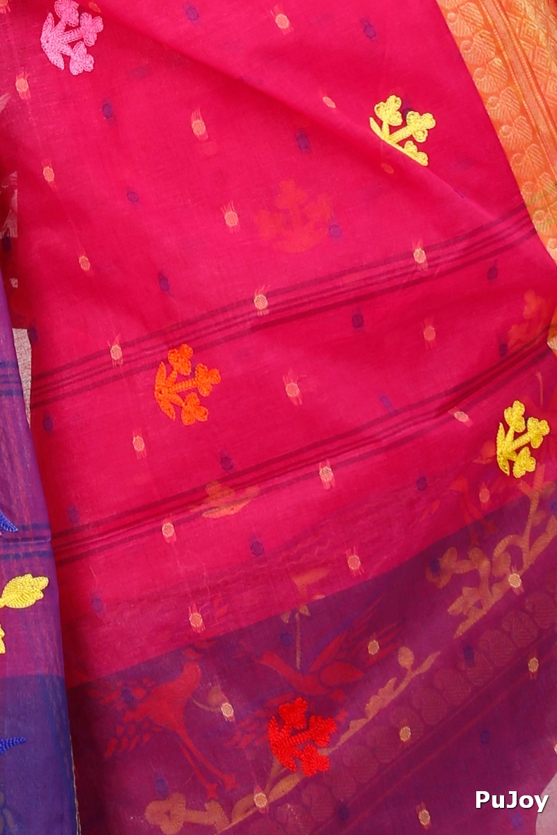 Pink Pure Cotton Embi Ganga Bok Tant Embroidery (1512)