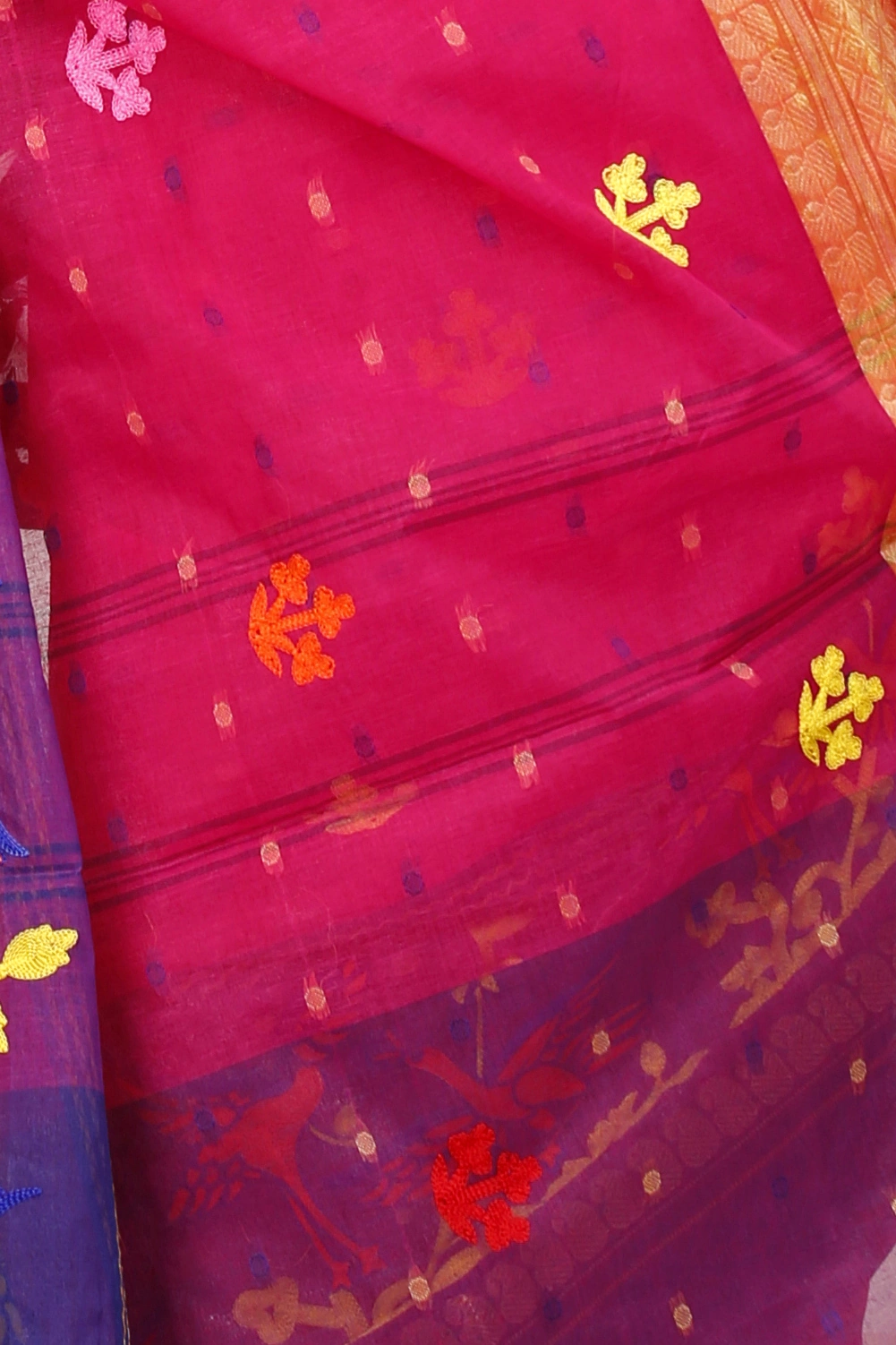 Pink Pure Cotton Embi Ganga Bok Tant Embroidery (1512)