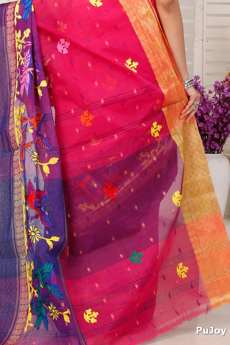Pink Pure Cotton Embi Ganga Bok Tant Embroidery (1512)