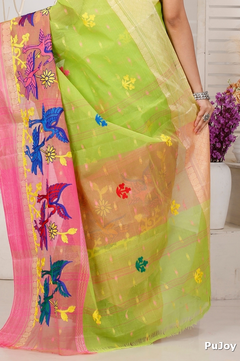 Light Green Pure Cotton Embi Ganga Bok Tant Embroidery (1513)