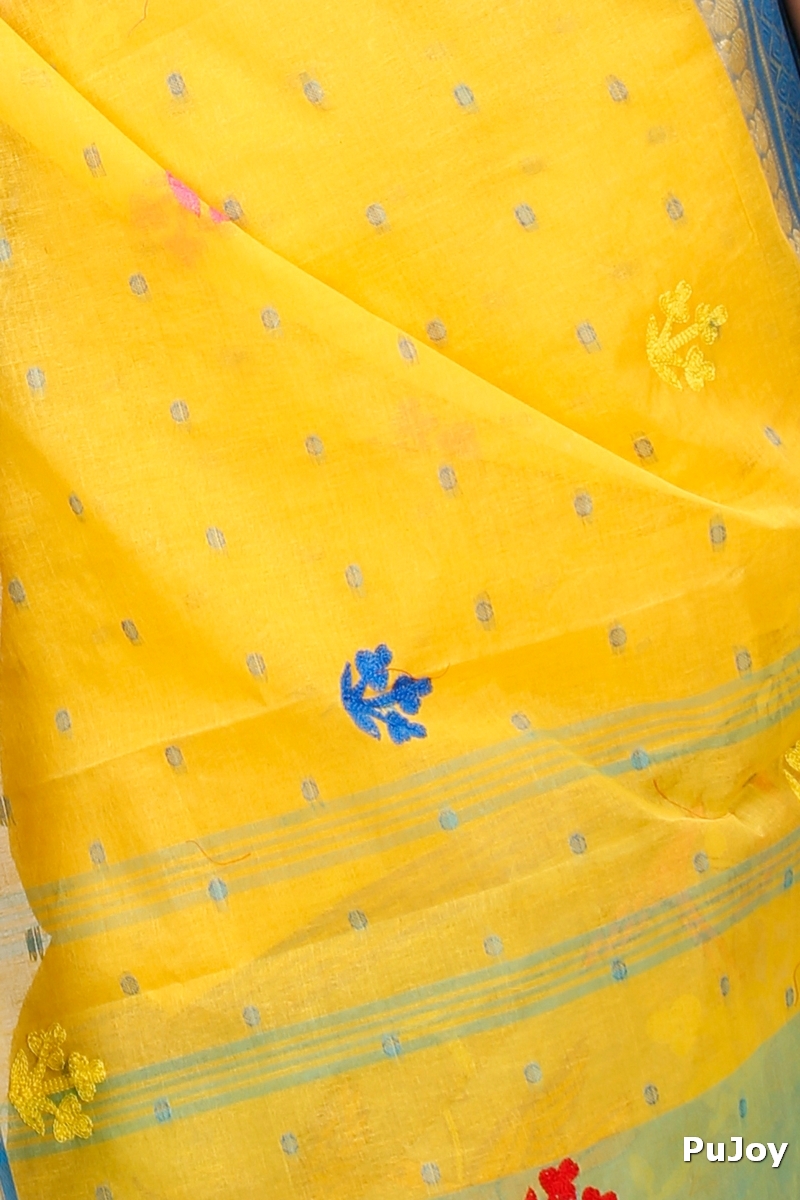 Light Yellow Pure Cotton Embi Ganga Bok Tant Embroidery (1514)