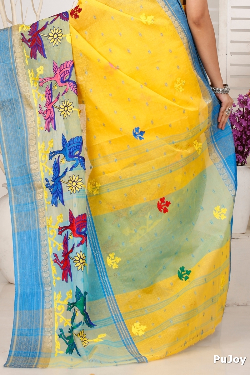 Light Yellow Pure Cotton Embi Ganga Bok Tant Embroidery (1514)