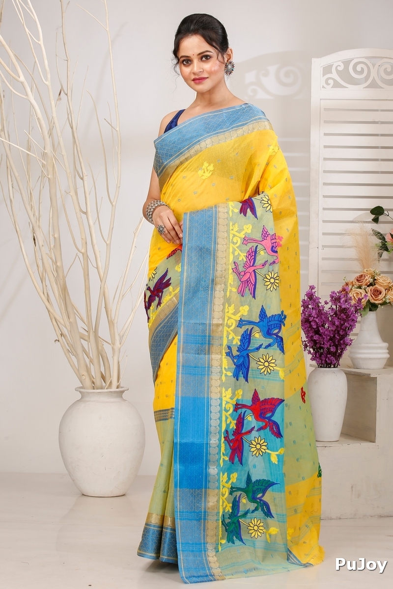 Light Yellow Pure Cotton Embi Ganga Bok Tant Embroidery (1514)
