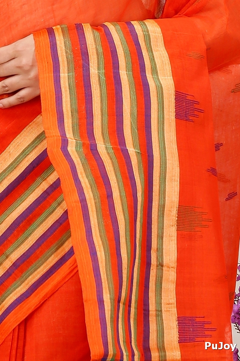 Orange Pure Cotton mena Tant Saree (1520)