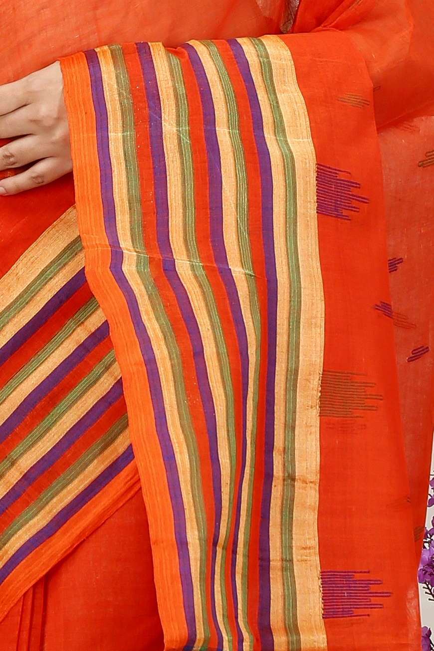 Orange Pure Cotton mena Tant Saree (1520)