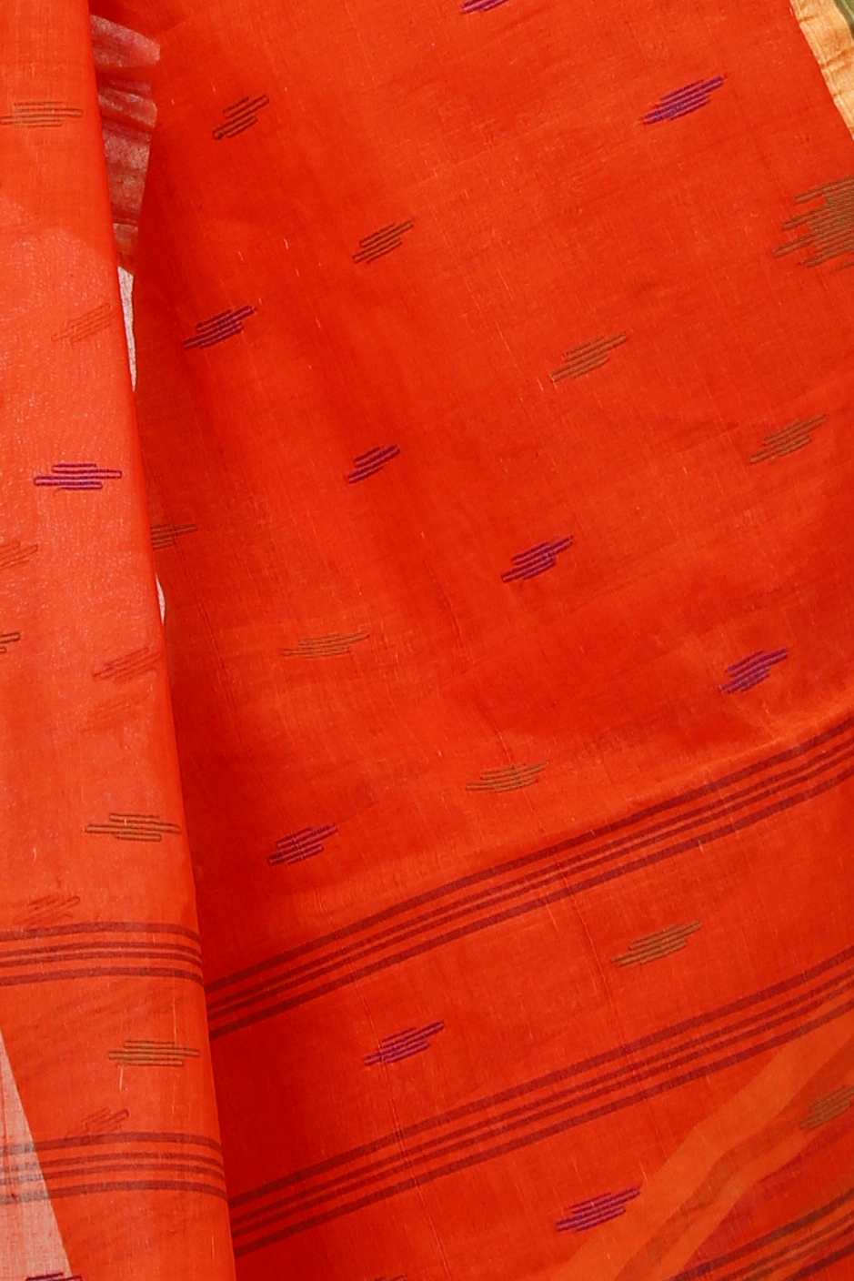 Orange Pure Cotton mena Tant Saree (1520)