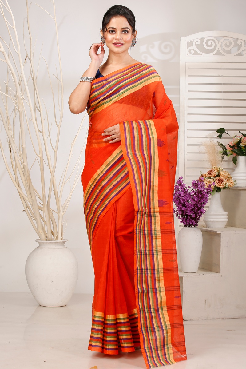 Orange Pure Cotton mena Tant Saree (1520)