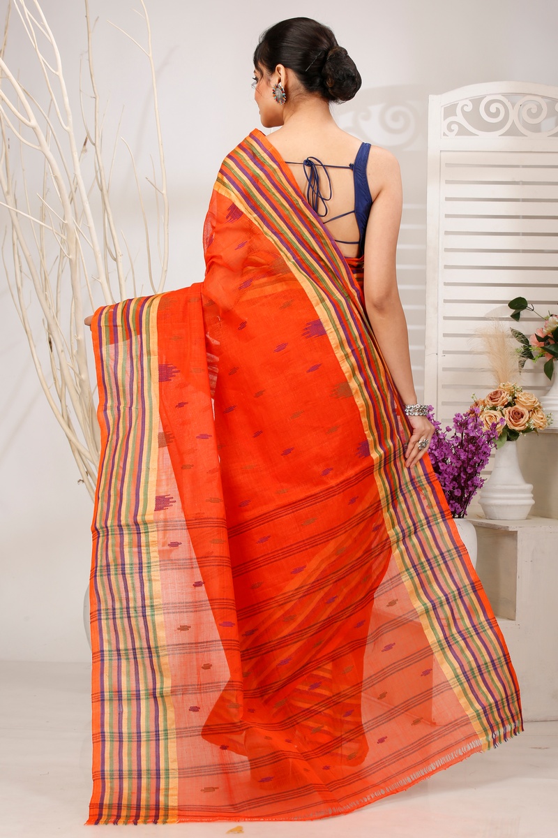 Orange Pure Cotton mena Tant Saree (1520)