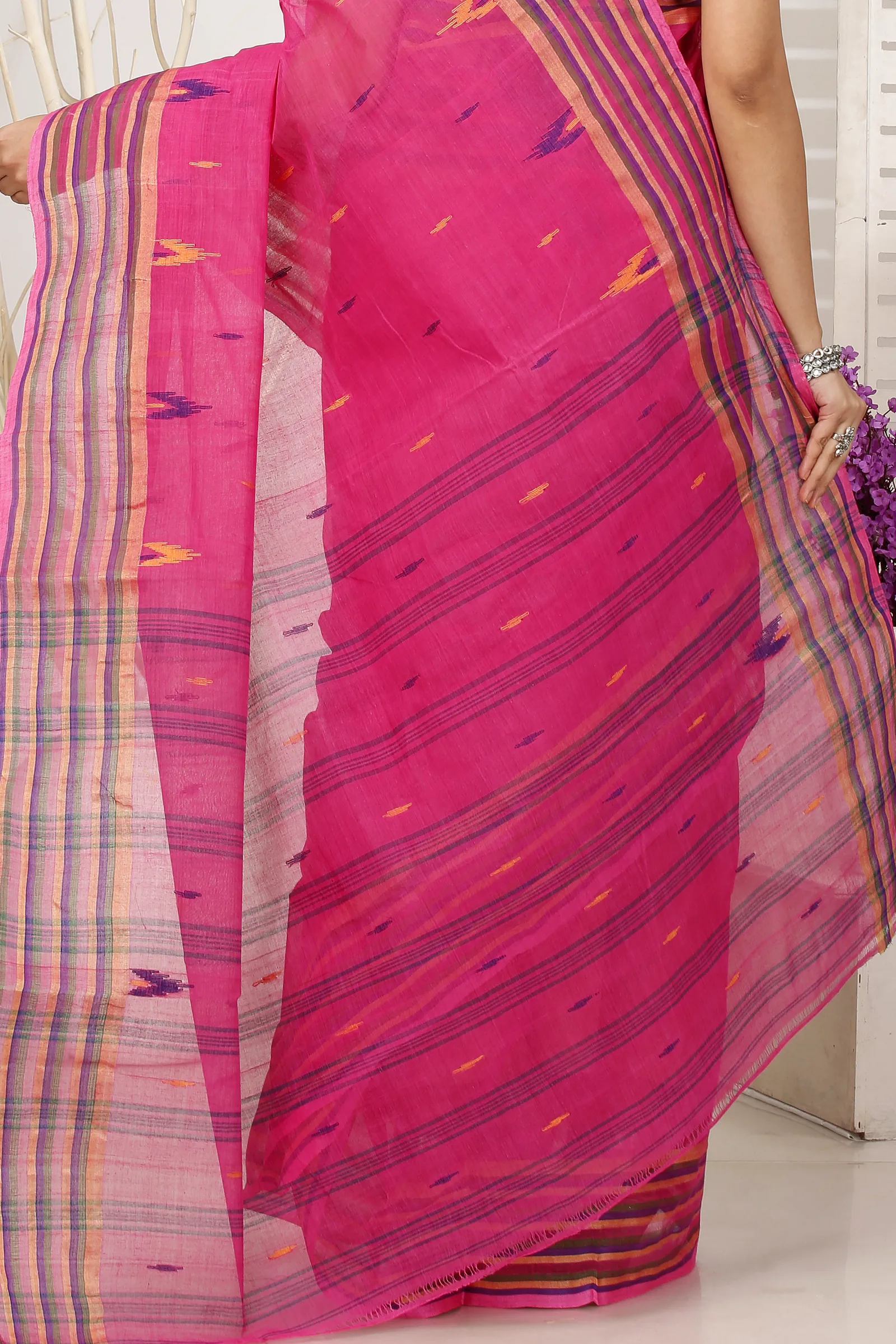 Pink Pure Cotton mena Tant Saree (1521)
