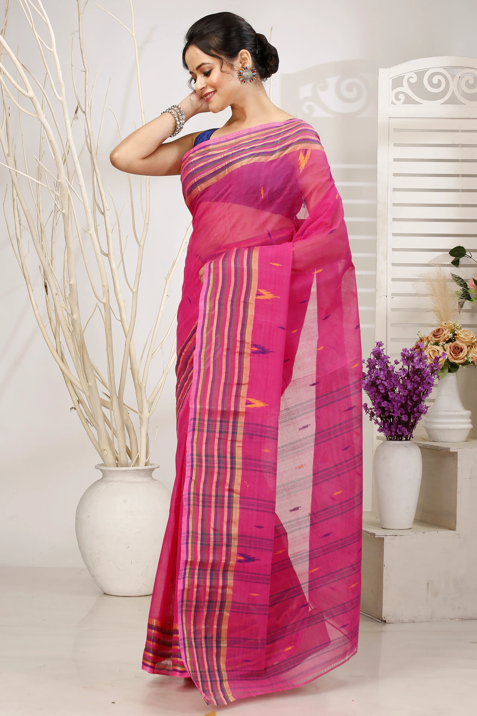 Pink Pure Cotton mena Tant Saree (1521)