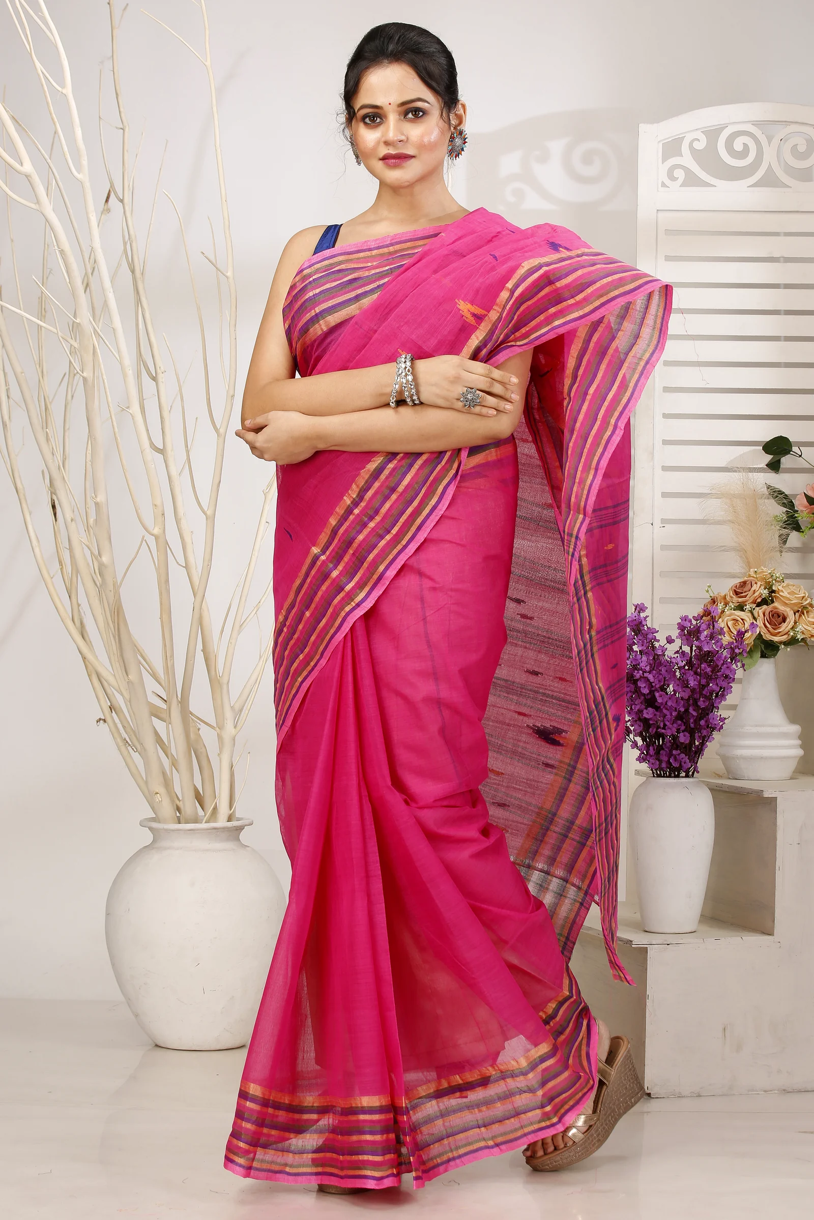 Pink Pure Cotton mena Tant Saree (1521)