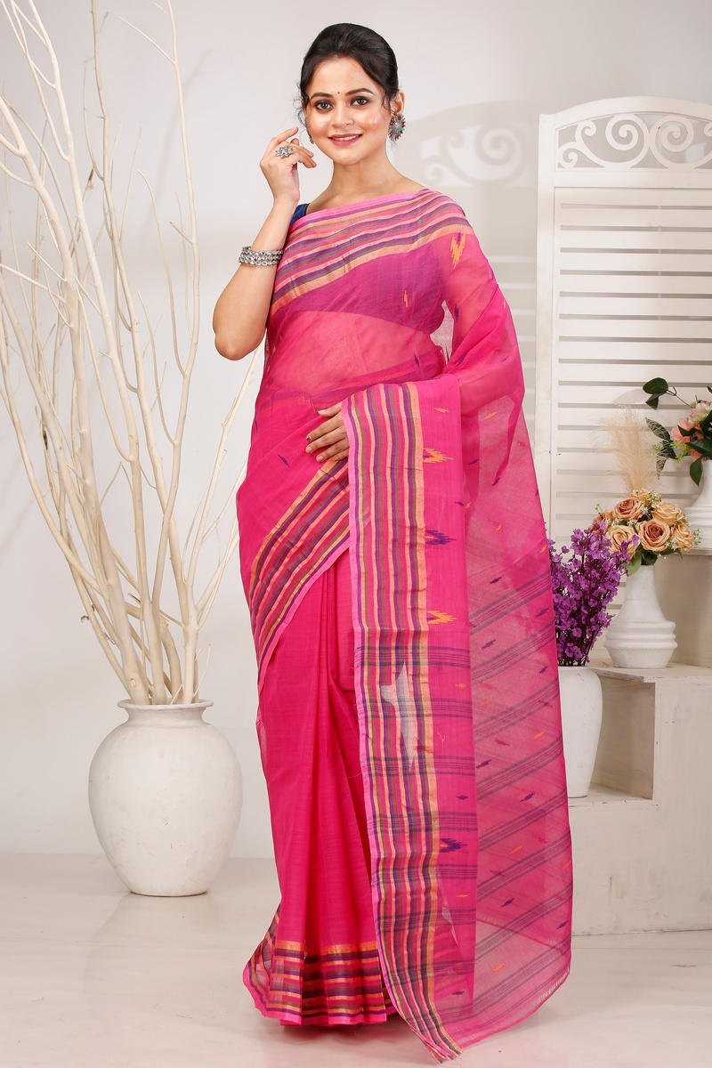 Pink Pure Cotton mena Tant Saree (1521)