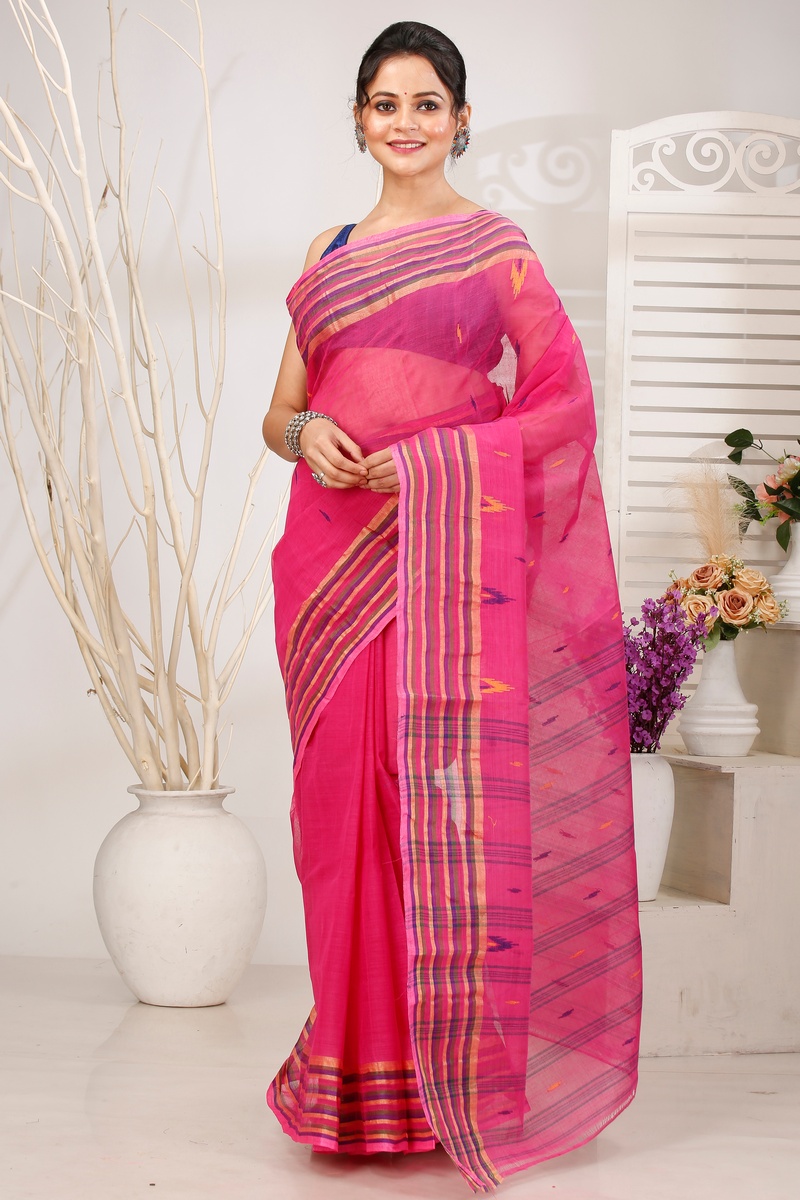 Pink Pure Cotton mena Tant Saree (1521)