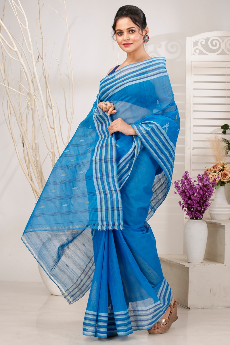 Light Blue Pure Cotton mena Tant Saree (1522)