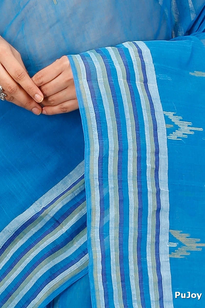 Light Blue Pure Cotton mena Tant Saree (1522)