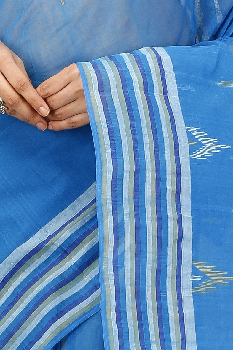 Light Blue Pure Cotton mena Tant Saree (1522)