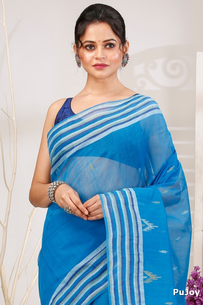 Light Blue Pure Cotton mena Tant Saree (1522)