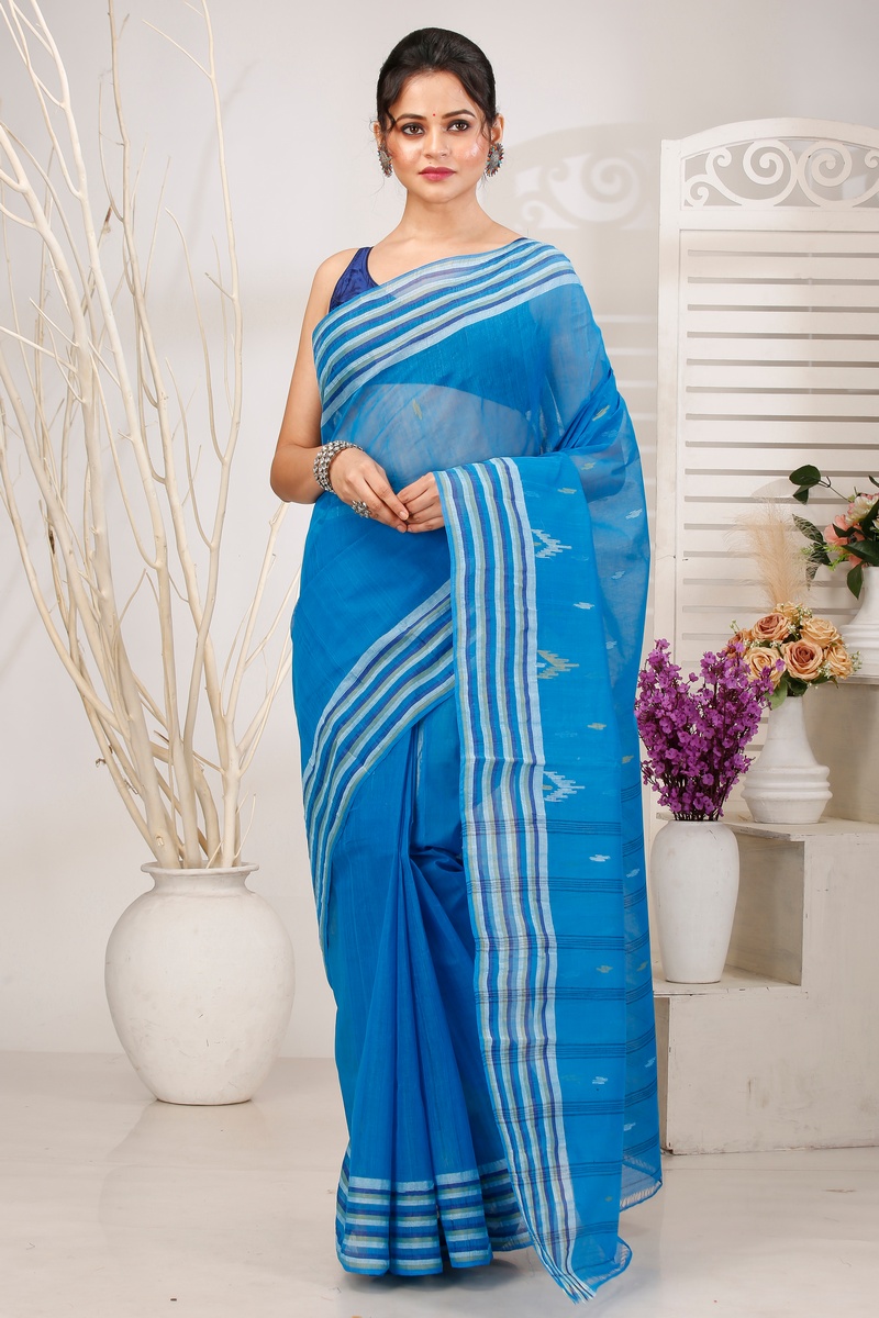Light Blue Pure Cotton mena Tant Saree (1522)