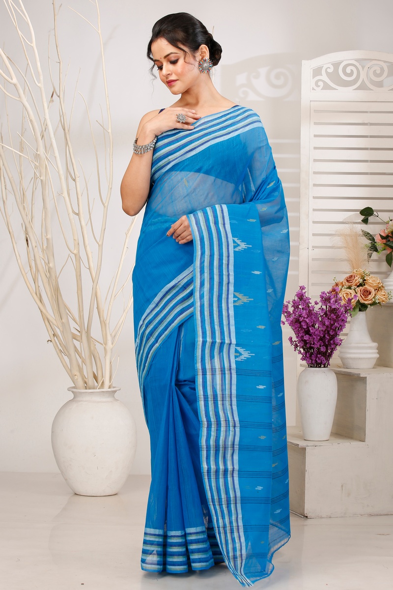 Light Blue Pure Cotton mena Tant Saree (1522)