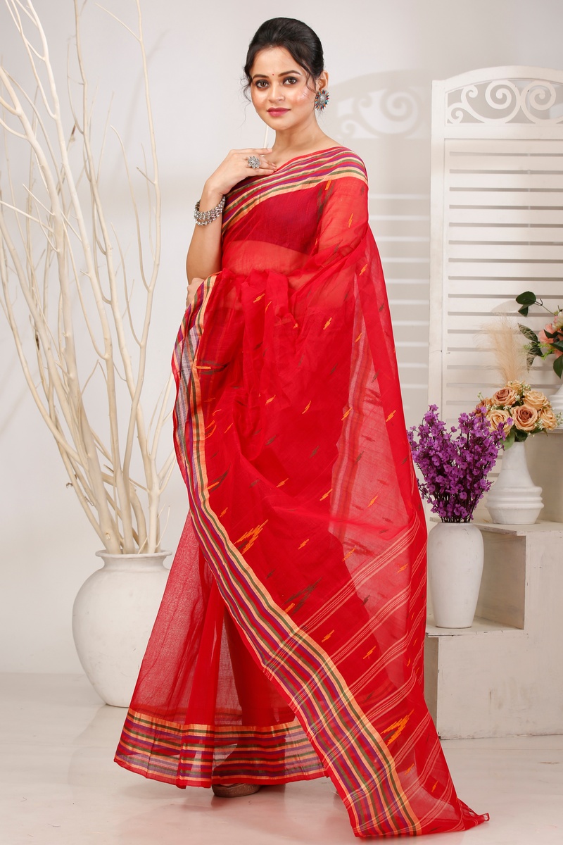 Red Pure Cotton mena Tant Saree (1523)