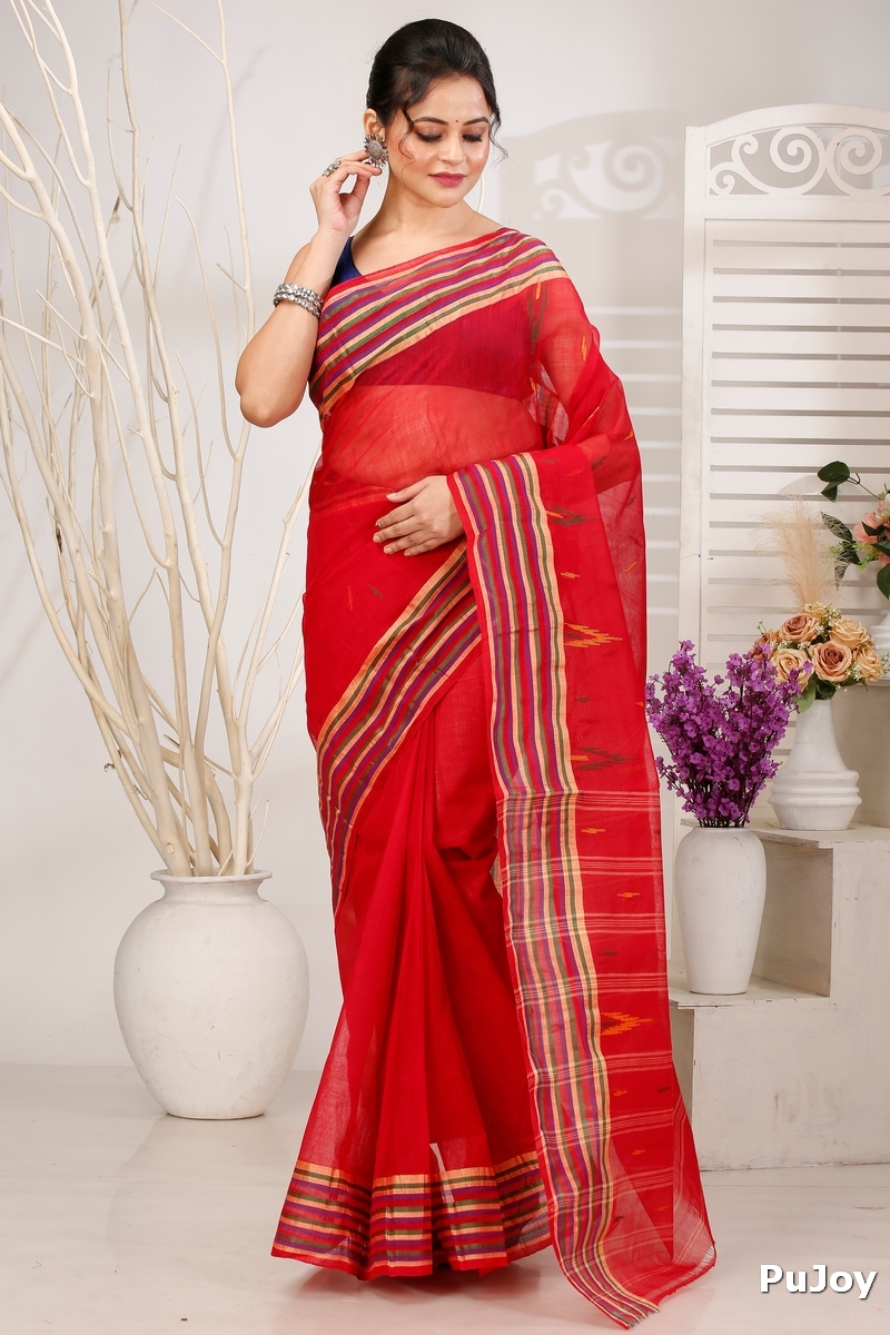 Red Pure Cotton mena Tant Saree (1523)