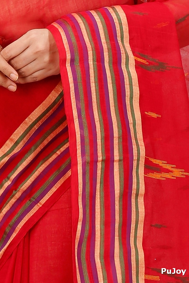 Red Pure Cotton mena Tant Saree (1523)