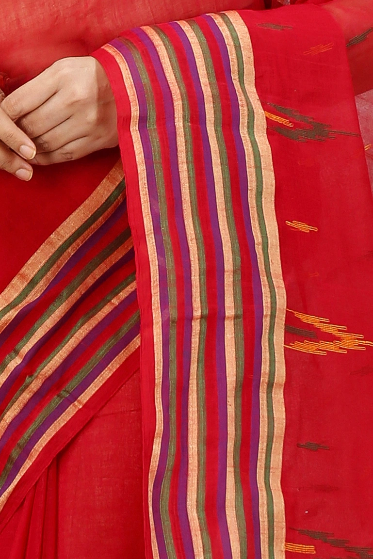 Red Pure Cotton mena Tant Saree (1523)