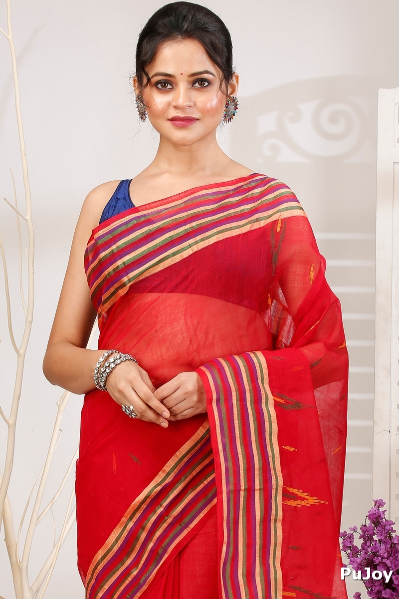 Red Pure Cotton mena Tant Saree (1523)