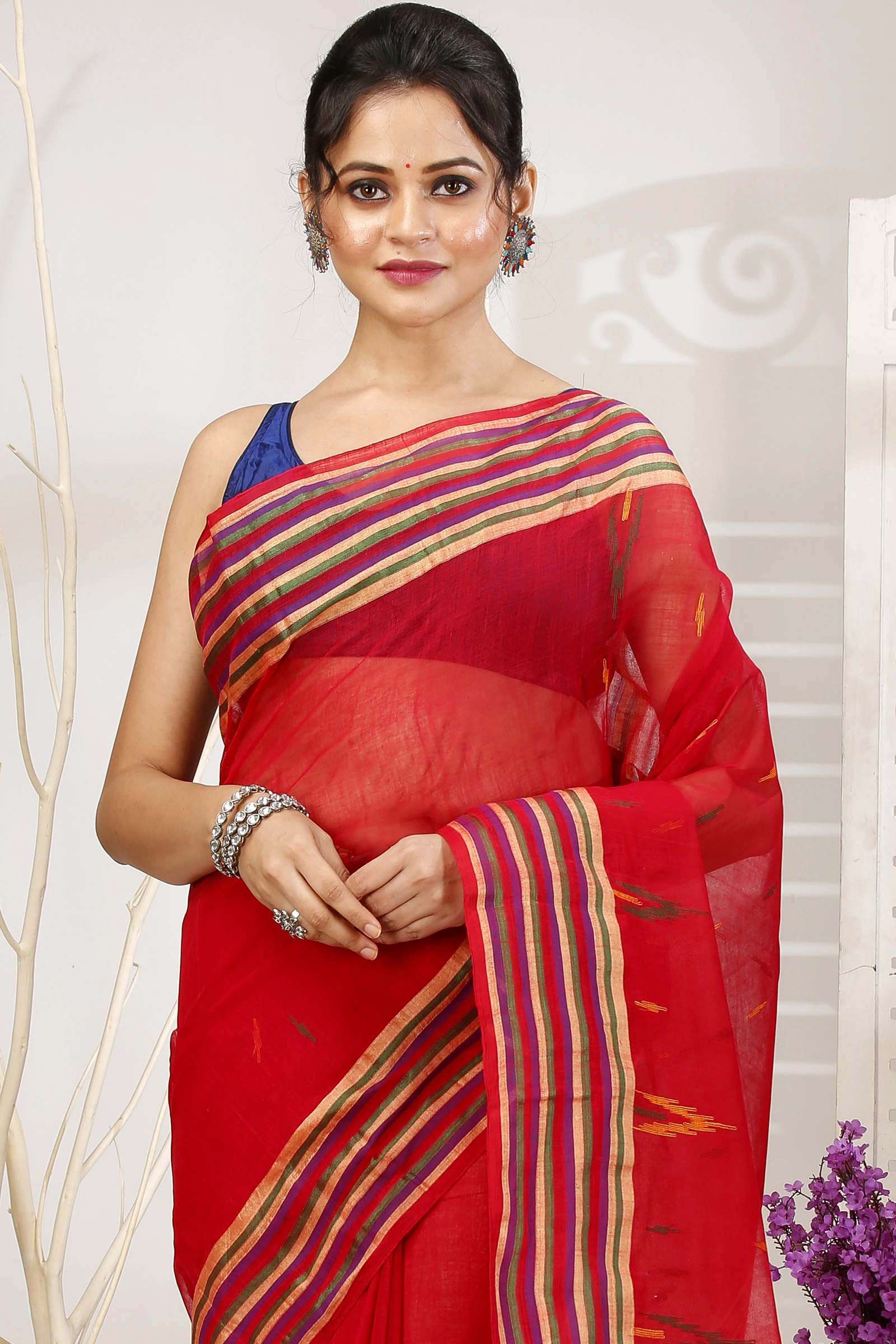 Red Pure Cotton mena Tant Saree (1523)